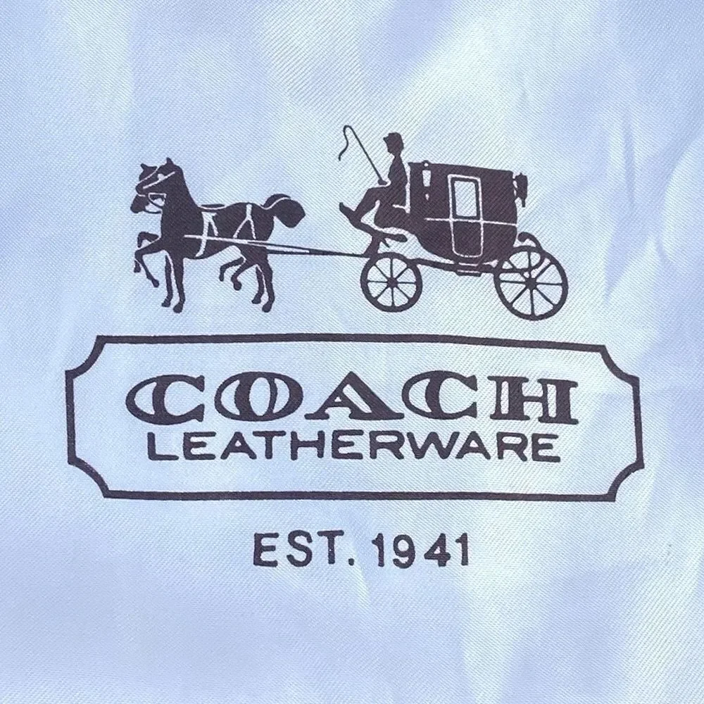 Coach White Drawstring Silky Dust/Storage Bag w/Brown Stagecoach Logo EUC